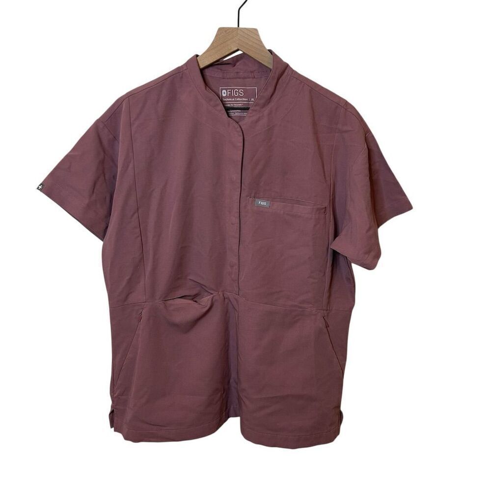 Figs Women's Mauve Pink Scrub Top Size XL Front Pockets Nurse Doctor